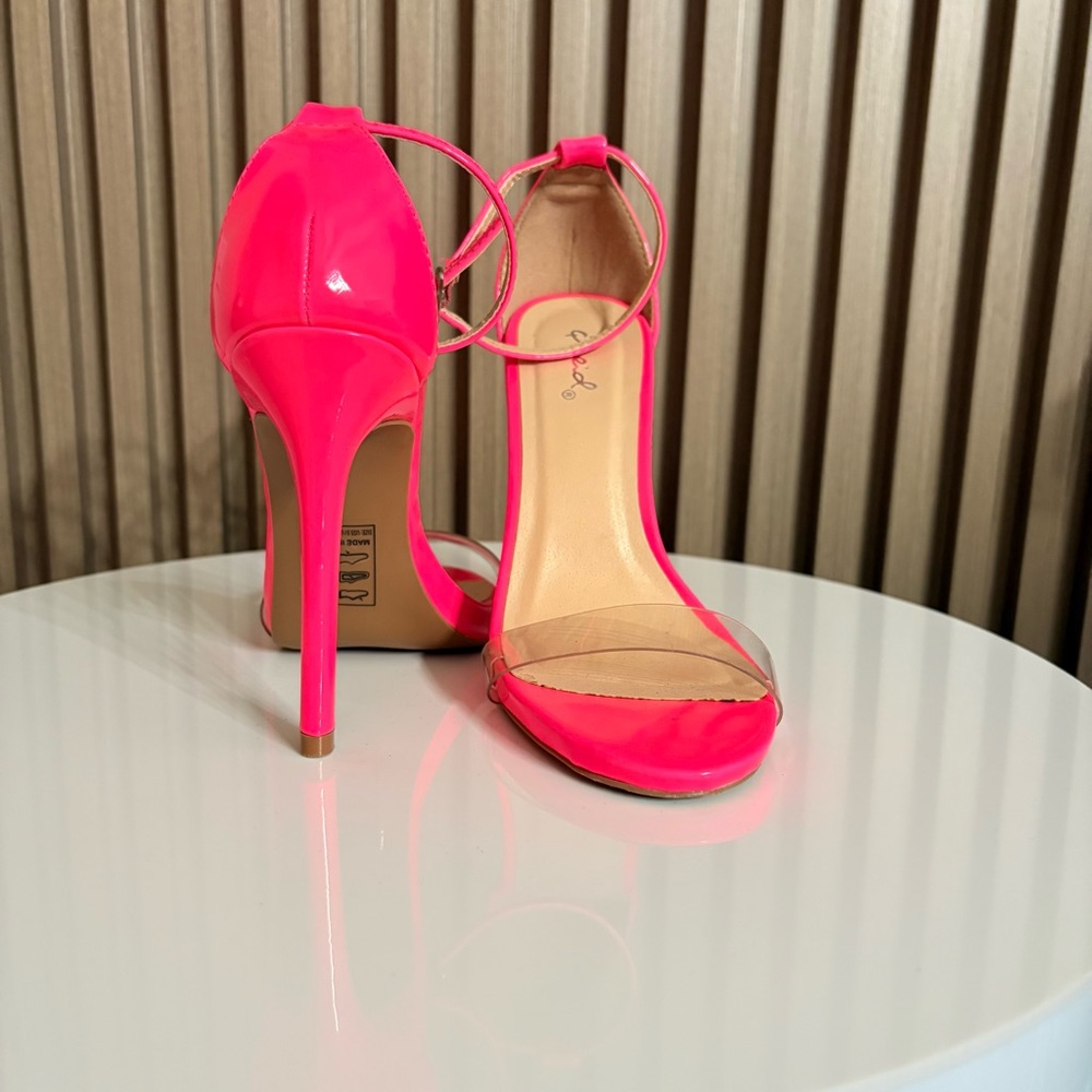 Neon Pink Clear Strap Stiletto Heels | Size 5.5